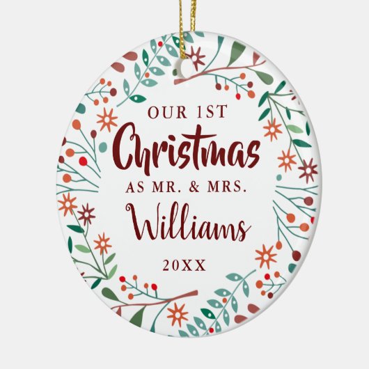 Mrs. Our First Christmas Holiday Floral Foto Keramik Ornament (Links)