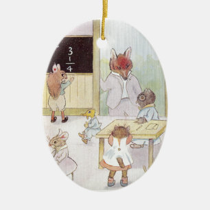 Mrs. Owl's Schule besucht von Fuchs Vintage Keramikornament