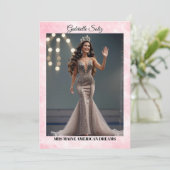 Mrs Pageant Autogrammkarte Pink Marmor QR Code Einladung (Stehend Vorderseite)