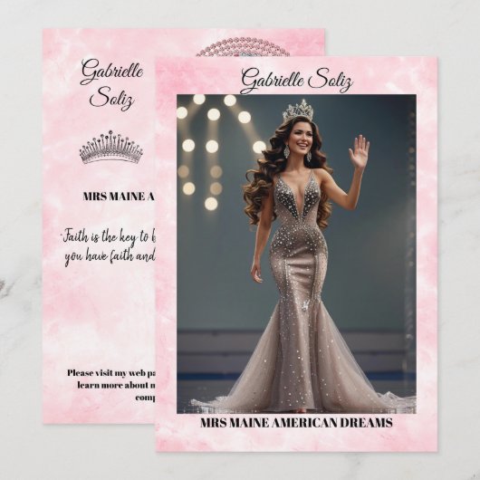 Mrs Pageant Autogrammkarte Pink Marmor QR Code Einladung (Vorne/Hinten)