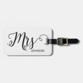 Mrs Personalized Elegant Script Bride Name White Gepäckanhänger (Vorderseite horizontal)