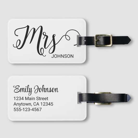 Mrs Personalized Elegant Script Bride Name White Gepäckanhänger