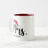 Mrs Red Santa Hat Personalizado Christmas Zweifarbige Tasse (Vorderseite Links)