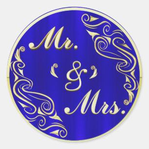 MRS. Regal Golden Typografy Royal Blue Wedding Runder Aufkleber