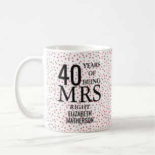 Mrs Right Fun 40. Hochzeitsjubiläum Ruby Hearts Kaffeetasse
