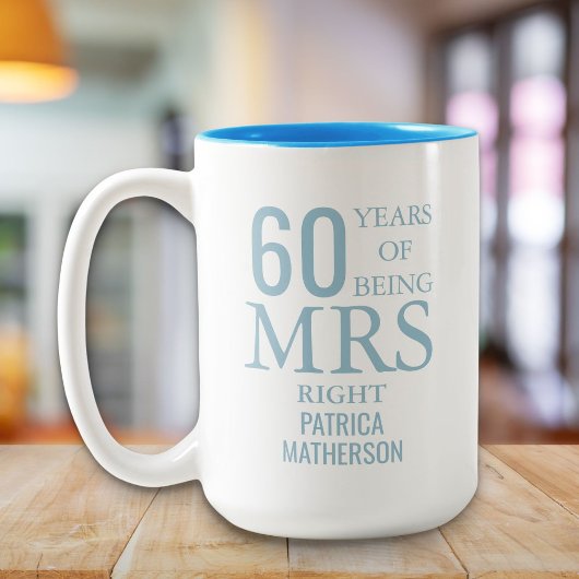 Mrs Right Fun 60. Hochzeitstag Zweifarbige Tasse