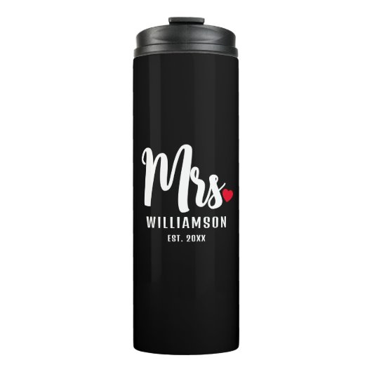Mrs. Script Monogram Personalisiert Name Newlywed Thermosbecher (Vorderseite)