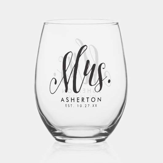 Mrs. script personalisierte Braut Weinglas Ohne Stiel (Vorderseite)