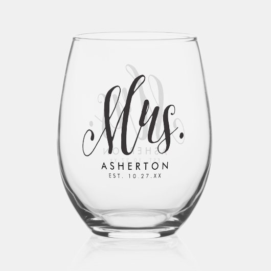 Mrs. script personalisierte Braut Weinglas Ohne Stiel (Rückseite)