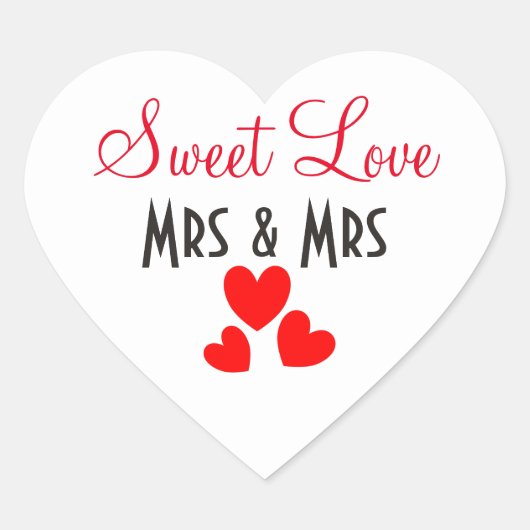 Mrs. + Sweet Liebe Red Hearts Personalisiert Herz-Aufkleber (Vorderseite)