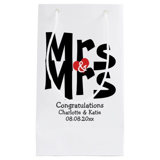 Mrs. und Mrs. Black Red Bold Modern Personalisiert Kleine Geschenktüte (Vorderseite)