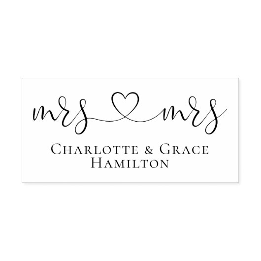 Mrs. und Mrs. Elegant Scroll Herz Text Gay Wedding Gummistempel (Prägung)