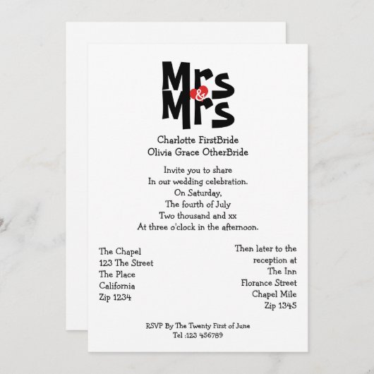 Mrs. und Mrs. Modern Bold Gay Lesbian Wedding Einladung (Vorne/Hinten)