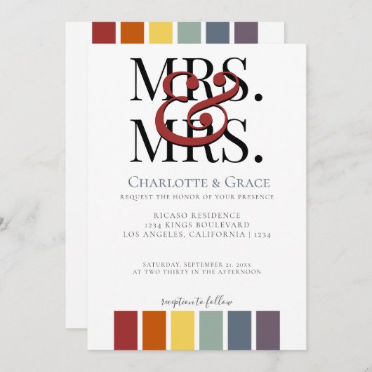 Mrs. und Mrs. Rainbow Gay Elegant Wedding Ankündigung (Vorne/Hinten)