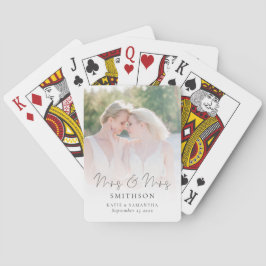 Mrs. und Mrs. Script Foto Overlay Lesbian Wedding Spielkarten