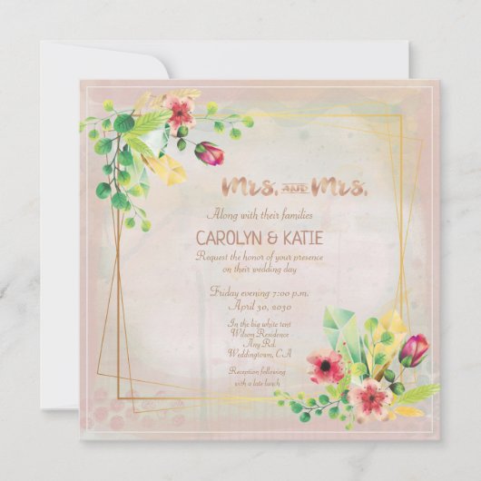 Mrs. und Mrs. Spring Watercolor Gold Geometric (Vorderseite)