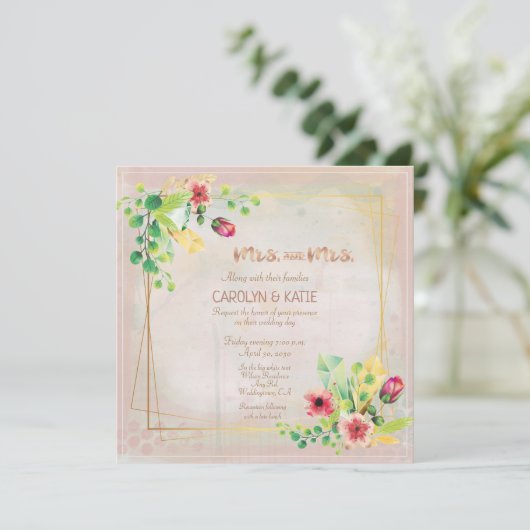 Mrs. und Mrs. Spring Watercolor Gold Geometric (Stehend Vorderseite)