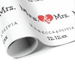 Mrs. und Mrs. Two Brides Wedding Geschenkpapier<br><div class="desc">Frau und Frau Gay / Lesbian Hochzeit Geschenkpapier .. perfekt für die beiden Bräute .. vermisst und personalisierte Packpapier Rolle für die zivile Zeremonie / Hochzeit / Jahrestag von Ricaso</div>
