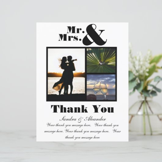 Mrs. White Black Dankeschön Foto Wedding (Stehend Vorderseite)