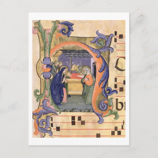 Ms 571 f.6r Historiated initial 'H' depicting the Postkarte (Vorderseite)