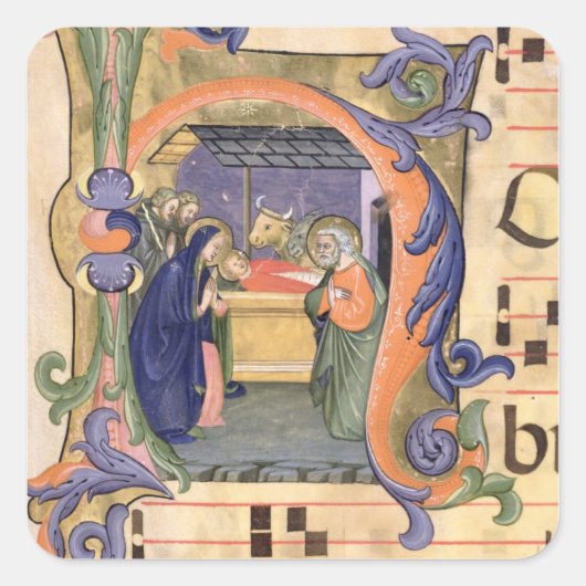 Ms 571 f.6r Historiated initial 'H' depicting the Quadratischer Aufkleber (Vorderseite)
