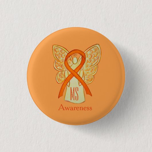 MS Awareness Ribbon Orange Angel Custom Buttons (Vorderseite)