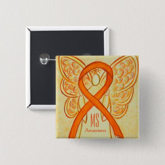 MS Awareness Ribbon Orange Angel Custom Buttons (Vorne & Hinten)