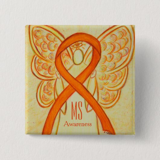 MS Awareness Ribbon Orange Angel Custom Buttons (Vorderseite)