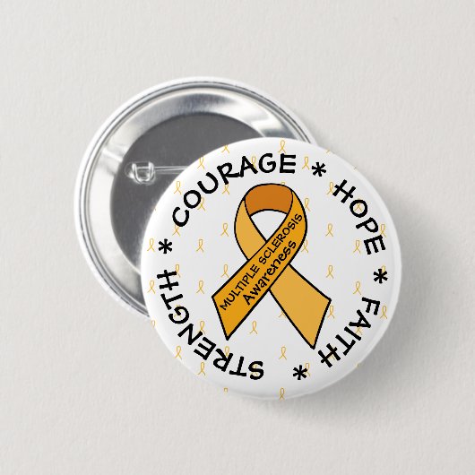 MS Multiple Sklerose ORANGE Ribbon Button (Vorne & Hinten)