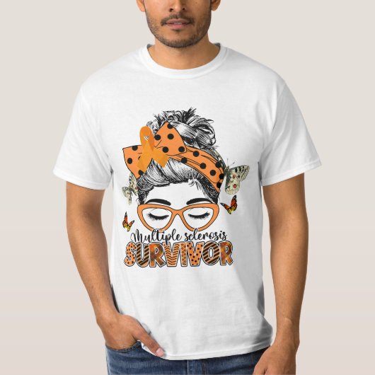 MS Survivor Messy Bun Multiple Sclerosis Awareness T-Shirt (Vorderseite)