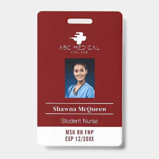 MSN RN FNP Student Nurse Red Foto QR Code Ausweis (Vorderseite)