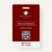 MSN RN FNP Student Nurse Red Foto QR Code Ausweis (Rückseite)