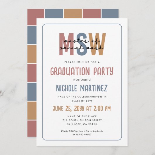 MSW Master of Social Work Abschluss Einladung (Vorne/Hinten)