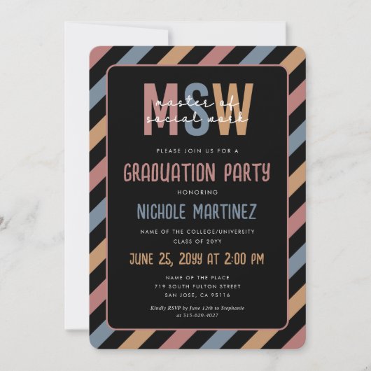MSW Master of Social Work Abschluss Retro Einladung (Vorderseite)