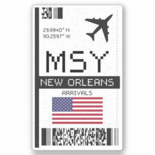 MSY New Orleans, Louisiana Boarding Pass - Flughaf Aufkleber