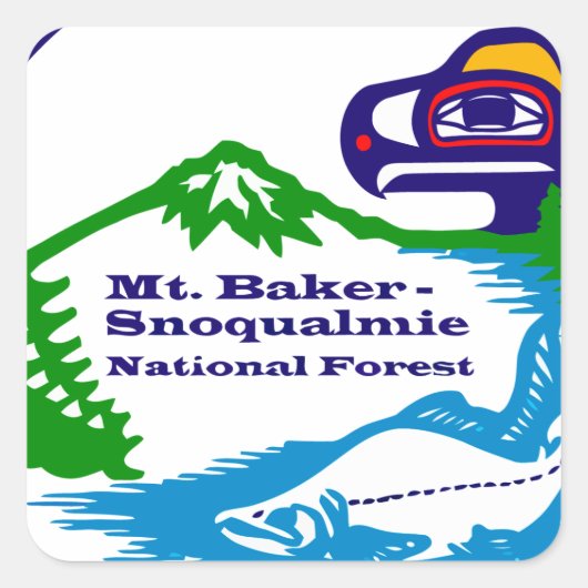 Mt Baker - Logo der Snoqualmie National Forest Quadratischer Aufkleber (Vorderseite)