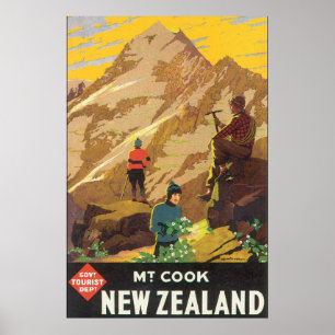 Mt Cook Neuseeland Vintage-Reiseposter Poster