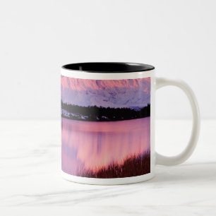 Mt. Denali bei Sonnenuntergang vom Reflection Pond Zweifarbige Tasse