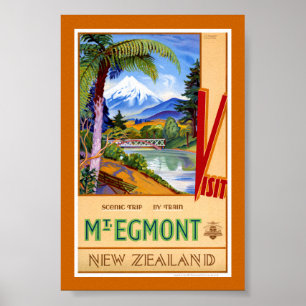Mt. Egmont Neuseeland Vintage Reiseplakat Poster