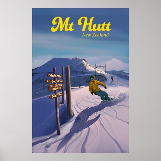 Mt Hutt Neuseeland Snowboarden Reiseplakat Poster (Vorne)
