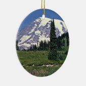 Mt. Rainer, Washington-Rot-Blumen Keramikornament (Rechts)