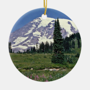 Mt. Rainer, Washington-Rot-Blumen Keramikornament