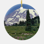 Mt. Rainer, Washington-Rot-Blumen Keramikornament (Hinten)