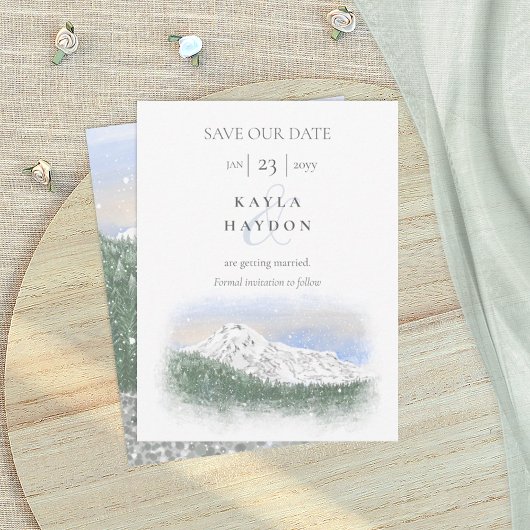 Mt Rainier, Hochzeit mit Schneefall Save the Date Einladung