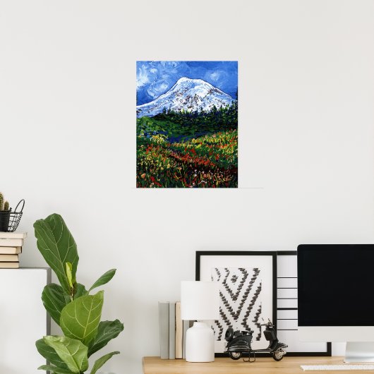 Mt Rainier mit Blume Poster (Heimbüro)