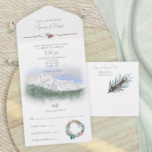 Mt. Rainier, Schnee, Zapfen, Kiefernnadeln All In One Einladung