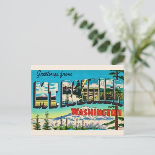 Mt Rainier Washington Retro Postcard Postkarte (Stehend Vorderseite)