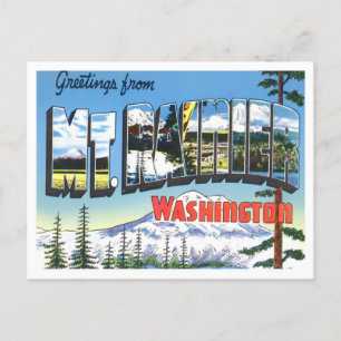 Mt. Rainier, Washington Vintage Große Buchstaben Postkarte