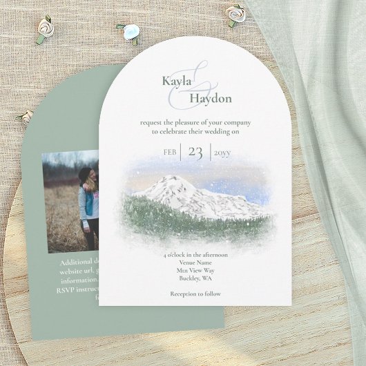 Mt. Rainier, Winterhochzeit mit fallendem Schnee Einladung