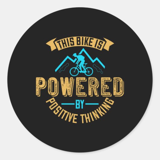 MTB-Fahrrad wird durch positives Denken angetriebe Runder Aufkleber (Vorderseite)